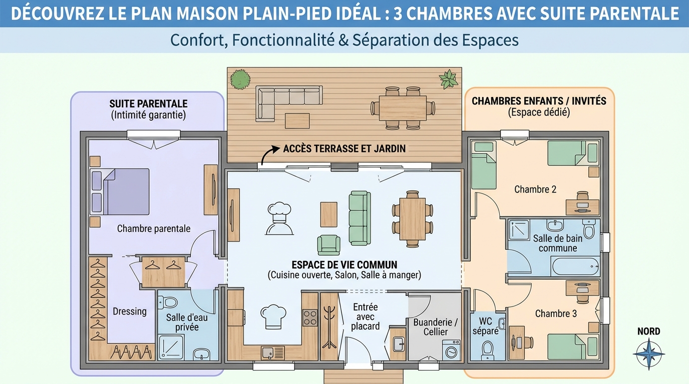 Détails du plan maison 3 chambres