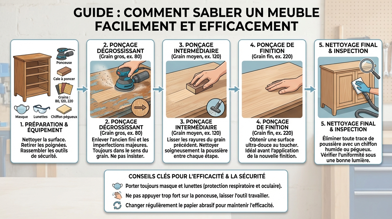 Étapes pour sabler un meuble