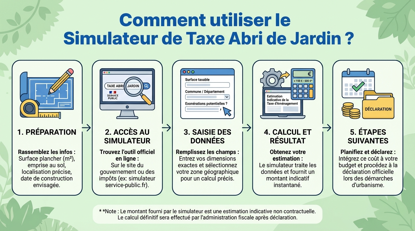 Simulateur de taxe abri de jardin : comment l'utiliser ? 1 Étapes pour utiliser le simulateur